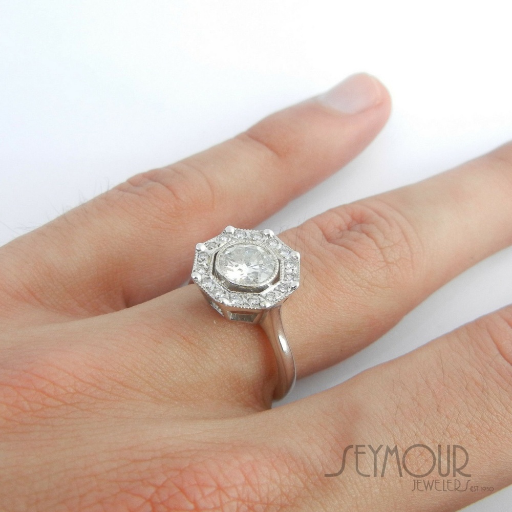 Art Deco Floating Halo Solitaire Engagement Ring